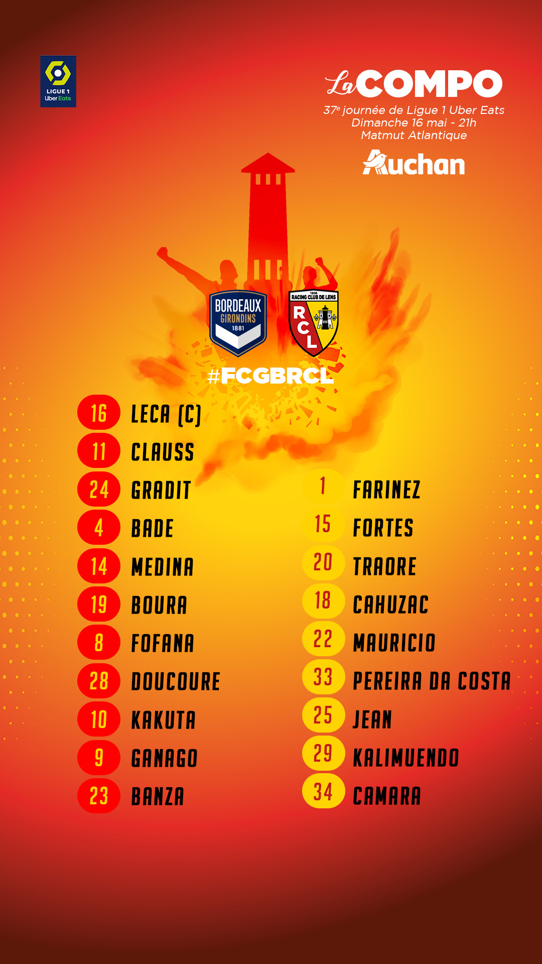 Bordeaux - Lens la compo lensoise