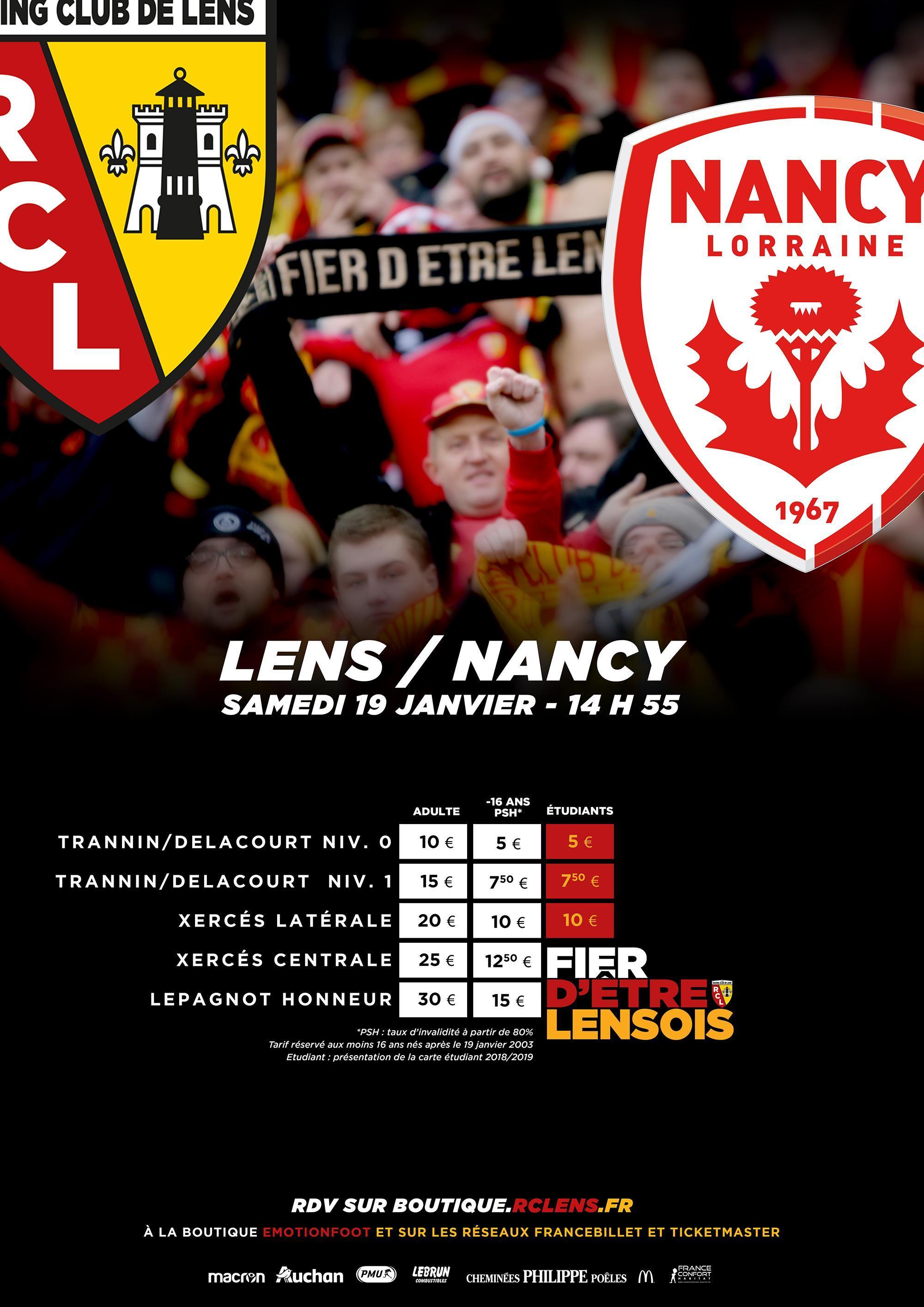 Billetterie tarifs Lens - Nancy