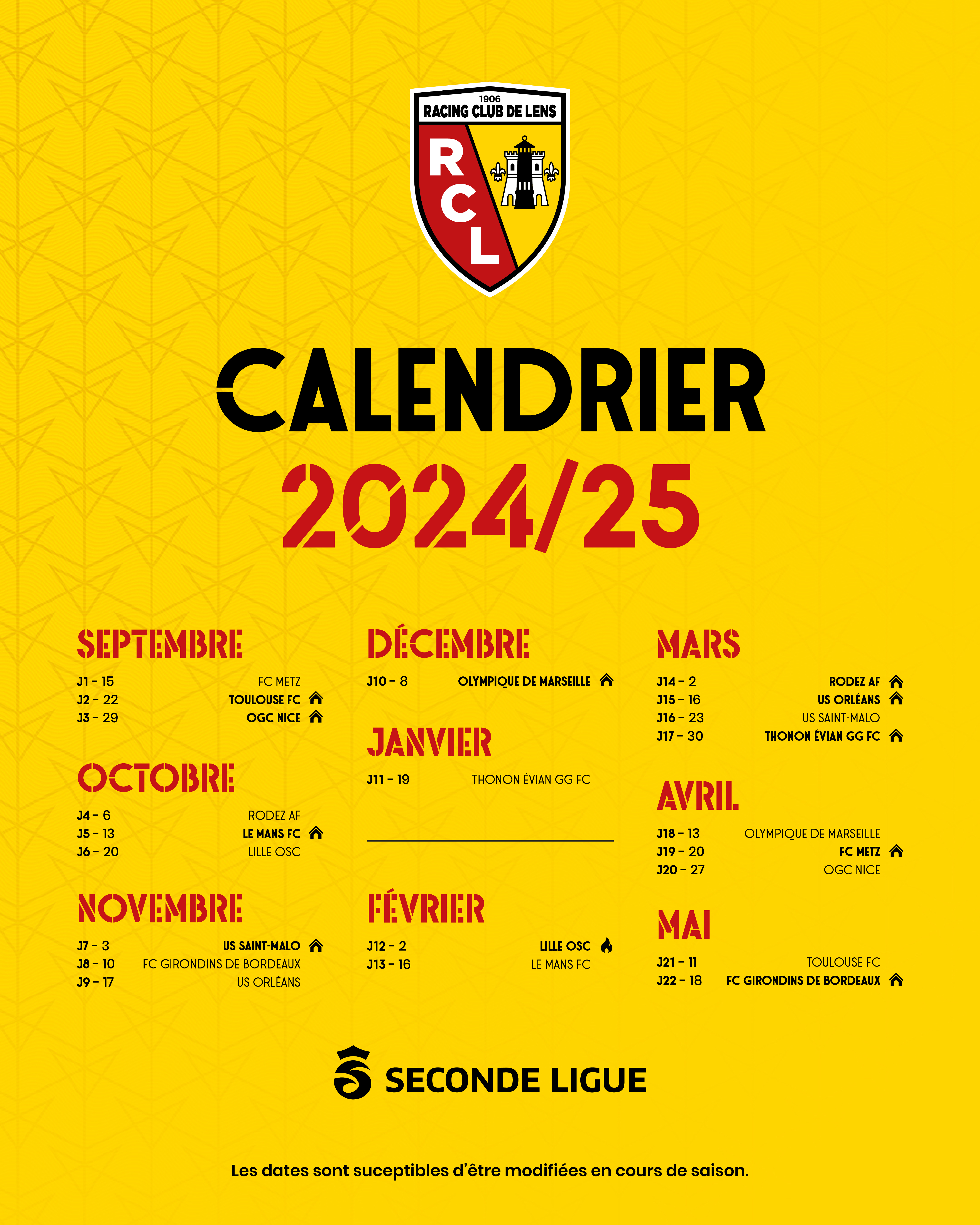 RC Lens Féminin, le calendrier de Seconde Ligue 24/25