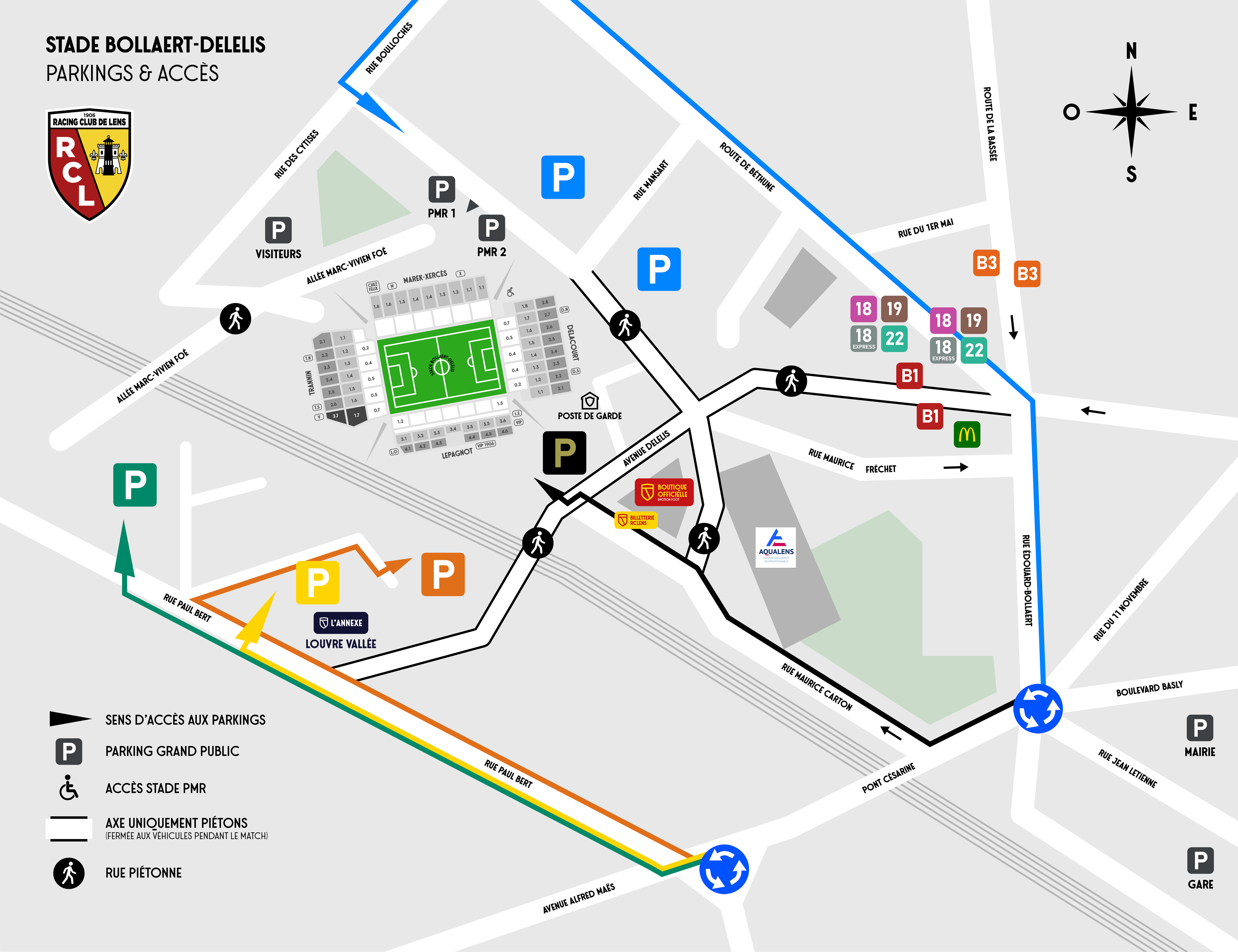 Parkings et accès au stade Bollaert-Delelis RC Lens