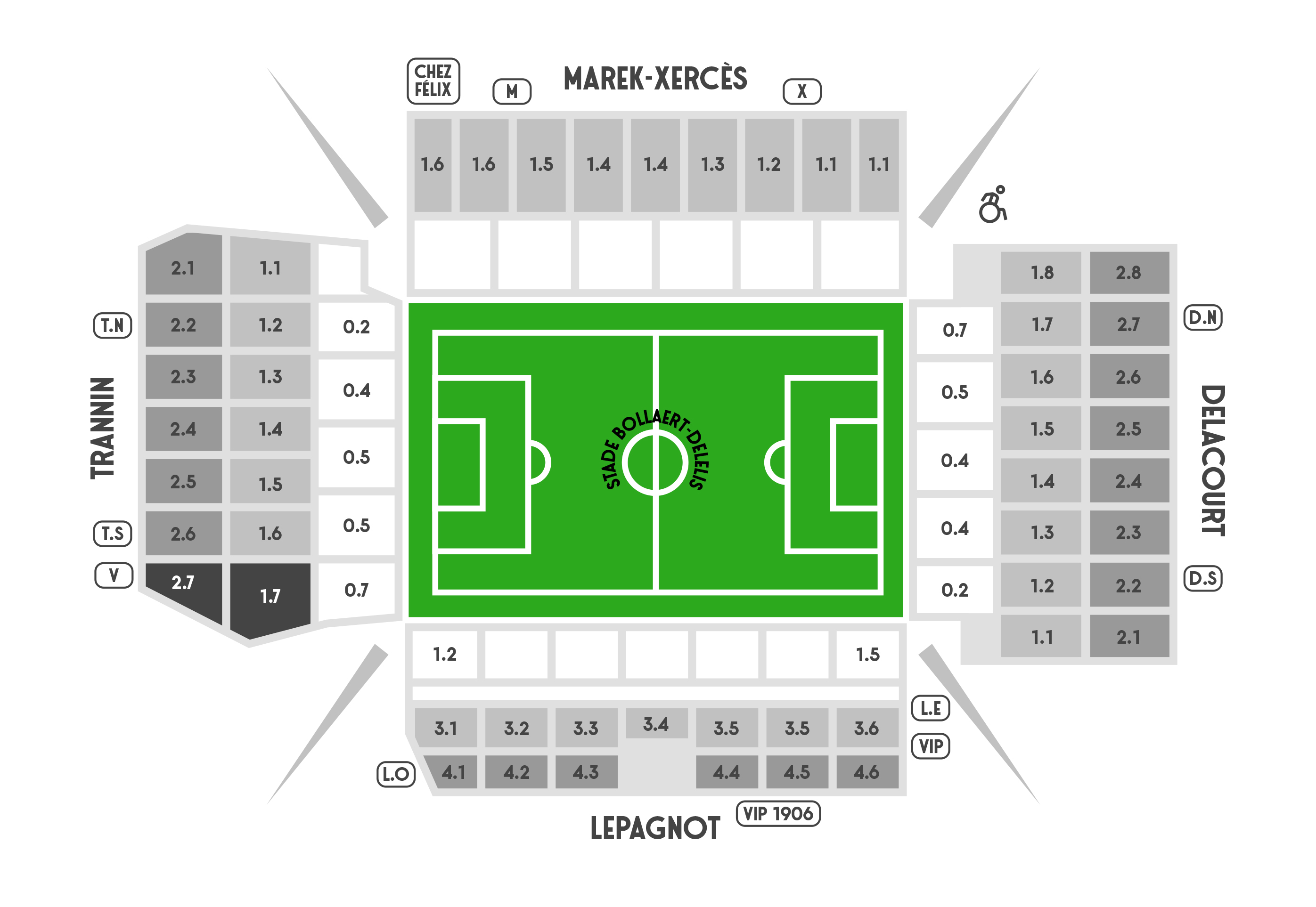 Plan tribunes stade Bollaert-Delelis RC Lens