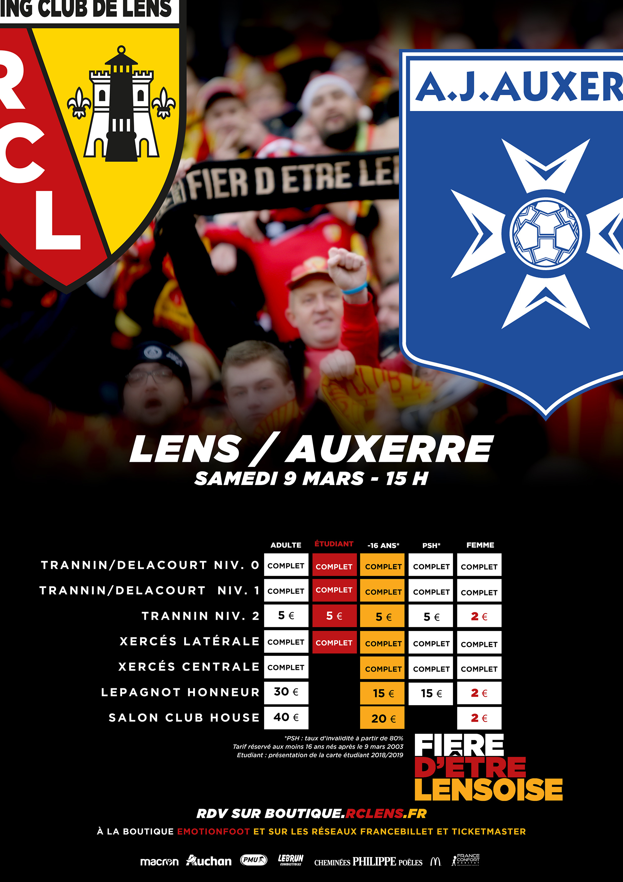 Lens - Auxerre billetterie tarifs