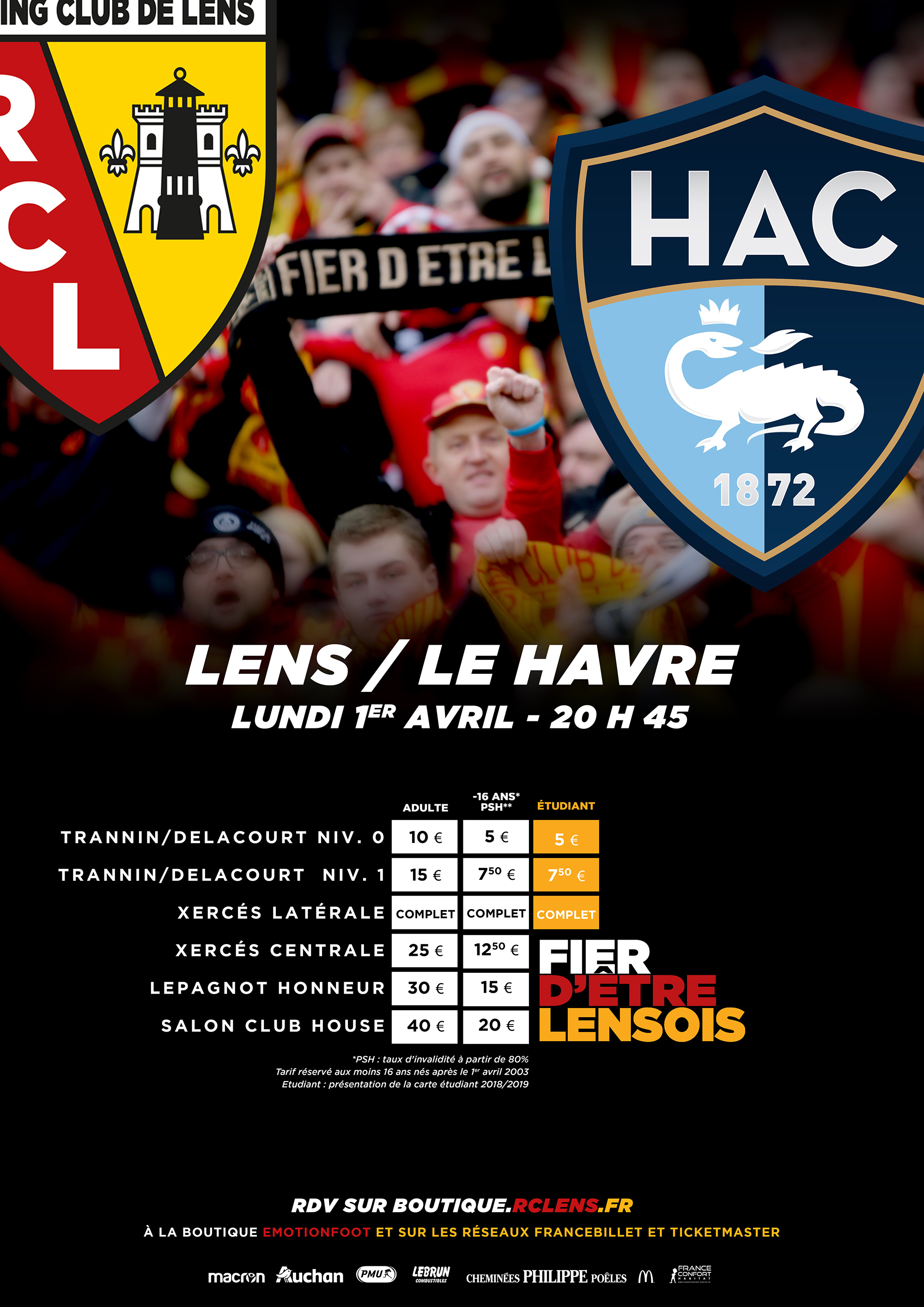 Lens - Le Havre billetterie tarifs